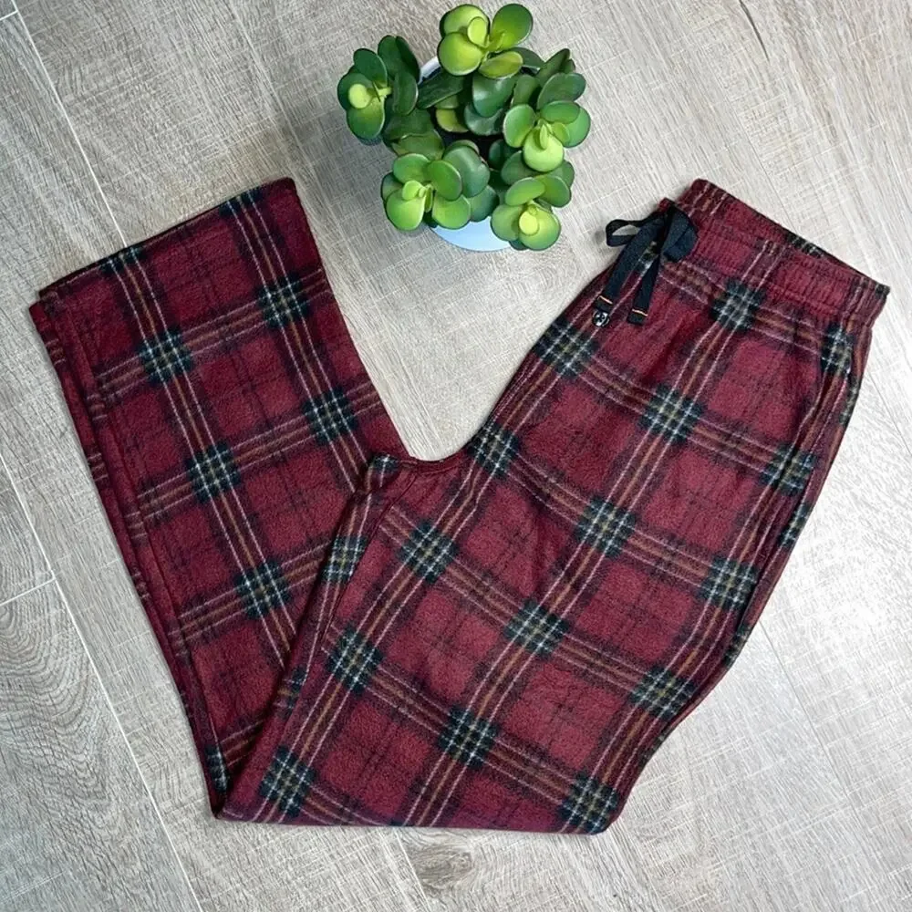 HAWKE & CO Men's Burgundy Plaid Pajama Lounge Pants
